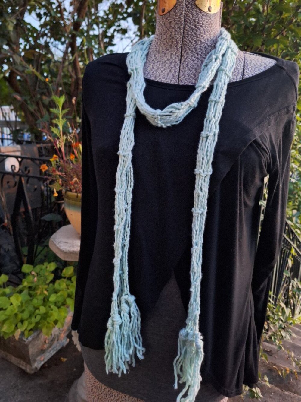 Mint 100% Organic Cotton Hand Knit Scarf Y2K Boho